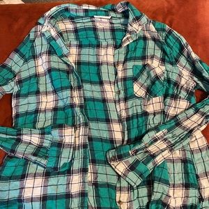 Teal blue button up flannel